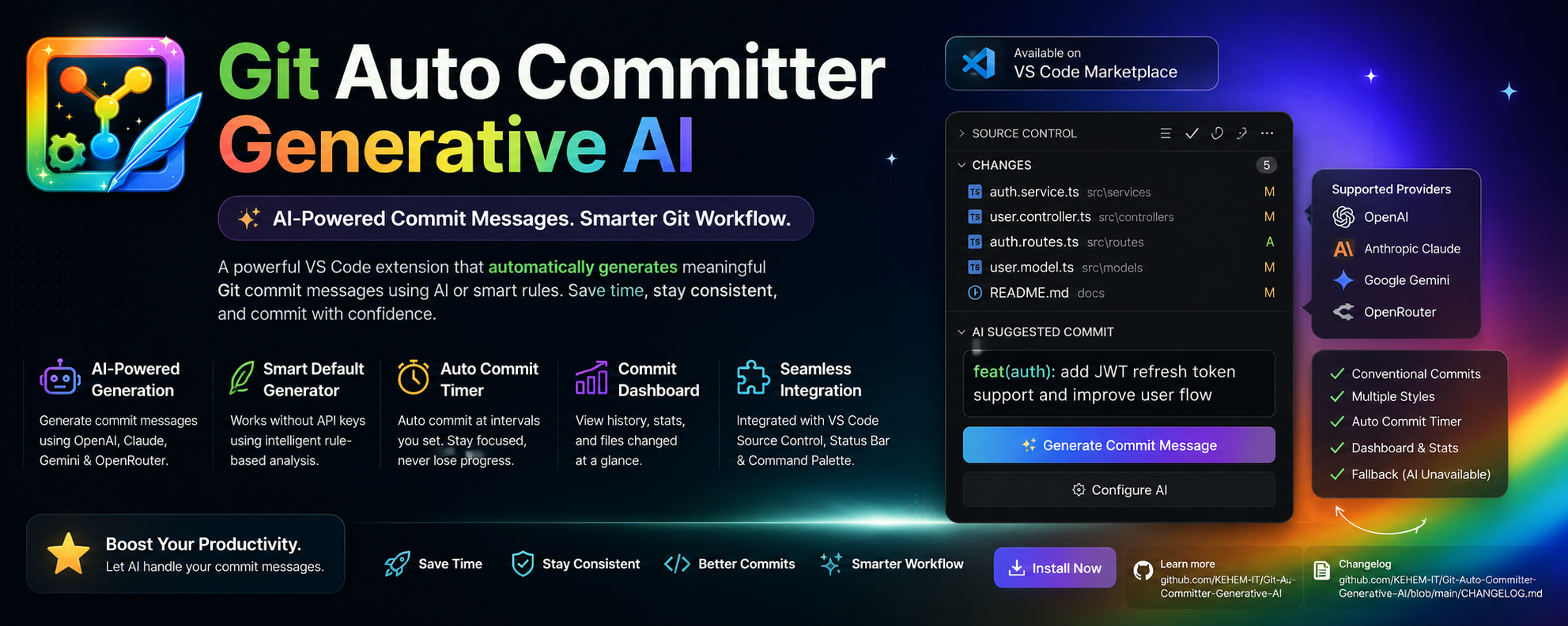 Git Auto Commit Generator — AI commit message generation